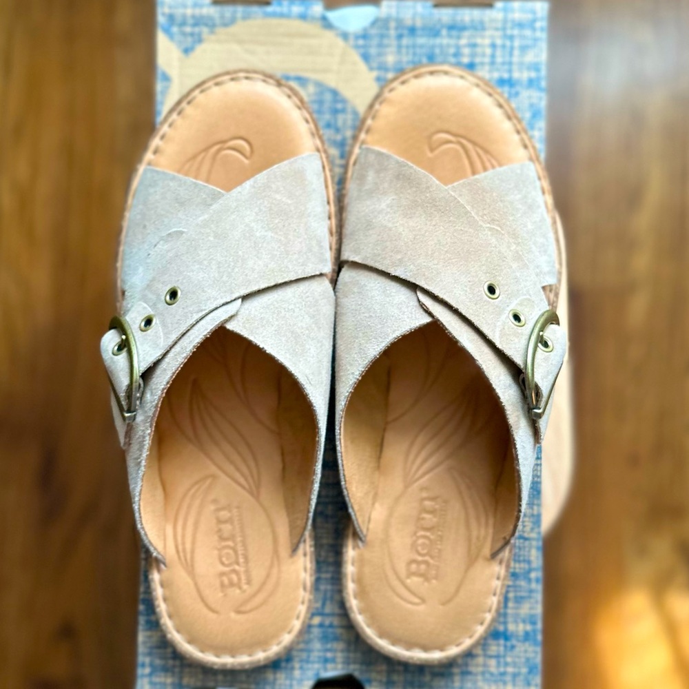 ✨Born Rio Sandals Taupe Suede Womens Sz 8 M LIKE NEW IN BOX